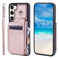 thumbnail image 6 of Crossbody Wallet Case for Samsung Galaxy S23 Plus with Card Slot Holder, Magnetic Flip Folio Purse Case, PU Leather Zipper Handbag with Detachable Lanyard Strap & Shoulder Strap, Rosegold, 6 of 9