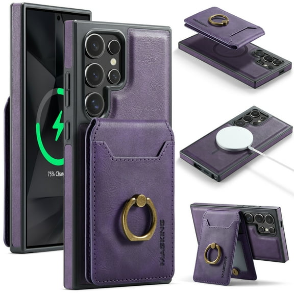 For Samsung Galaxy S24 Ultra Case, 2 in 1 Wallet Detachable Magnetic Back Cover with Cards Holder Bumper Compatible with Magsafe Shockproof Stand Phone Case for Samsung Galaxy S24 Ultra, Purple