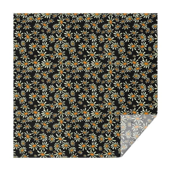 Black Daisy Flower Orange Centers Pattern Square Tablecloth,Waterproof Square Table Cover,Wipeable Spillproof Washable Table Cover for Home Kitchen Party Decor 42"X42"(107x107cm)