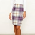 thumbnail image 4 of WULMLEO Plaid Skirts for Women Knee Length High Waisted Long Plaid Skirt Tartan Pencil Skirt Fall Holiday Tweed Midi Skirts Purple XL, 4 of 4