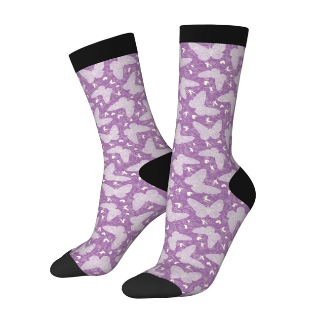 Balery Purple Butterflies Floral Calcetas Largas con Estampado para Hombre y Mujer – Suaves y Transpirables, Talla Única (US 5-11)