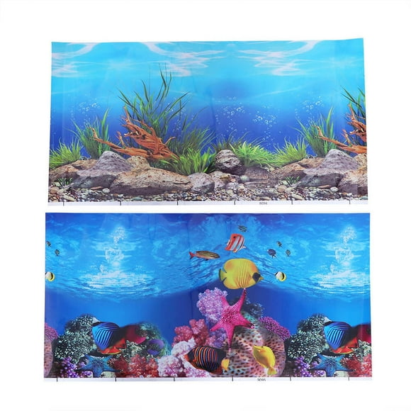 Aquarium Fish Tank Background Sticker 3D Double-sided DIY Adhesive Wallpaper Fish Tank Decorative Pictures Underwater Backdrop Supplies (52x40cm, Style A)
