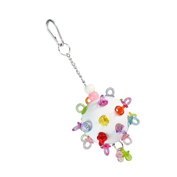 Juguete colgante para jaula de pájaros, juguete para masticar loros, pelota para pies, juguete para buscar comida para periquitos. Blanco Longitud 23cm