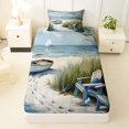 thumbnail image 3 of Castle Fairy Textured Brushstroke Seaside Art Twin Sheets 3pcs,Wooden Boat Sailboat Dune Grass Print Bedding,Sage Azure,1 Fitted Sheet,1 Flat Sheet and 1 Pillowcase, 3 of 6