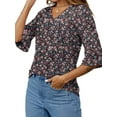 thumbnail image 4 of UVN Tunic Blouses for Womens Floral Print Tops Summer V-Neck 3/4 Ruffle Sleeve Blouse, 4 of 6