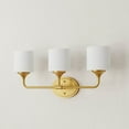 thumbnail image 2 of Lynzie Collection Three-Light Brushed Gold Etched Opal Glass Modern Bath Vanity Light, 2 of 4