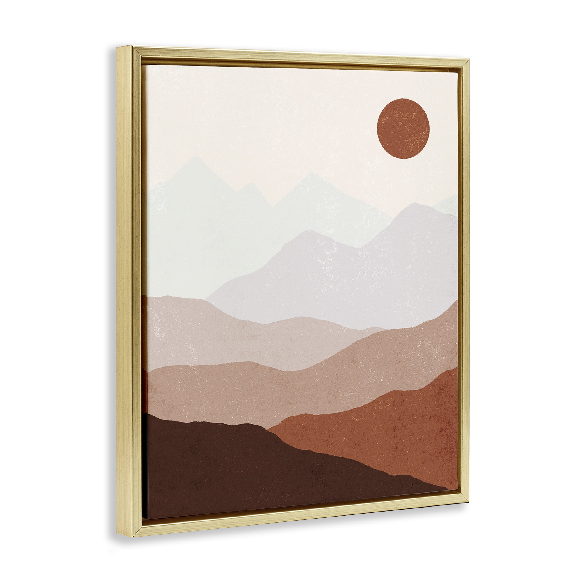 Stupell Industries Afternoon Sun Over Mountains Abstract Painting Gold Floater Framed Canvas Art Print Wall Art, 17 x 21