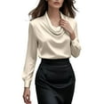 thumbnail image 6 of yillto Women's Dressy Blouse Satin Silky Casual Business Tops Long Sleeve Work Office Shirt Fall Outfits, 6 of 7