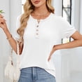 thumbnail image 5 of hotojiny Spring Tops for Women Casual Color Block Textured Loose Shirt Trendy Button V Neck Work Business Blouse Summer Clothes, 5 of 5