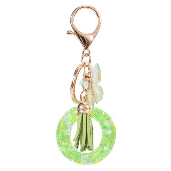 HONMEET Green Alphabet Resin Keychain with Tassel, Zinc Alloy Charm for Bags, Backpacks, and Accessories