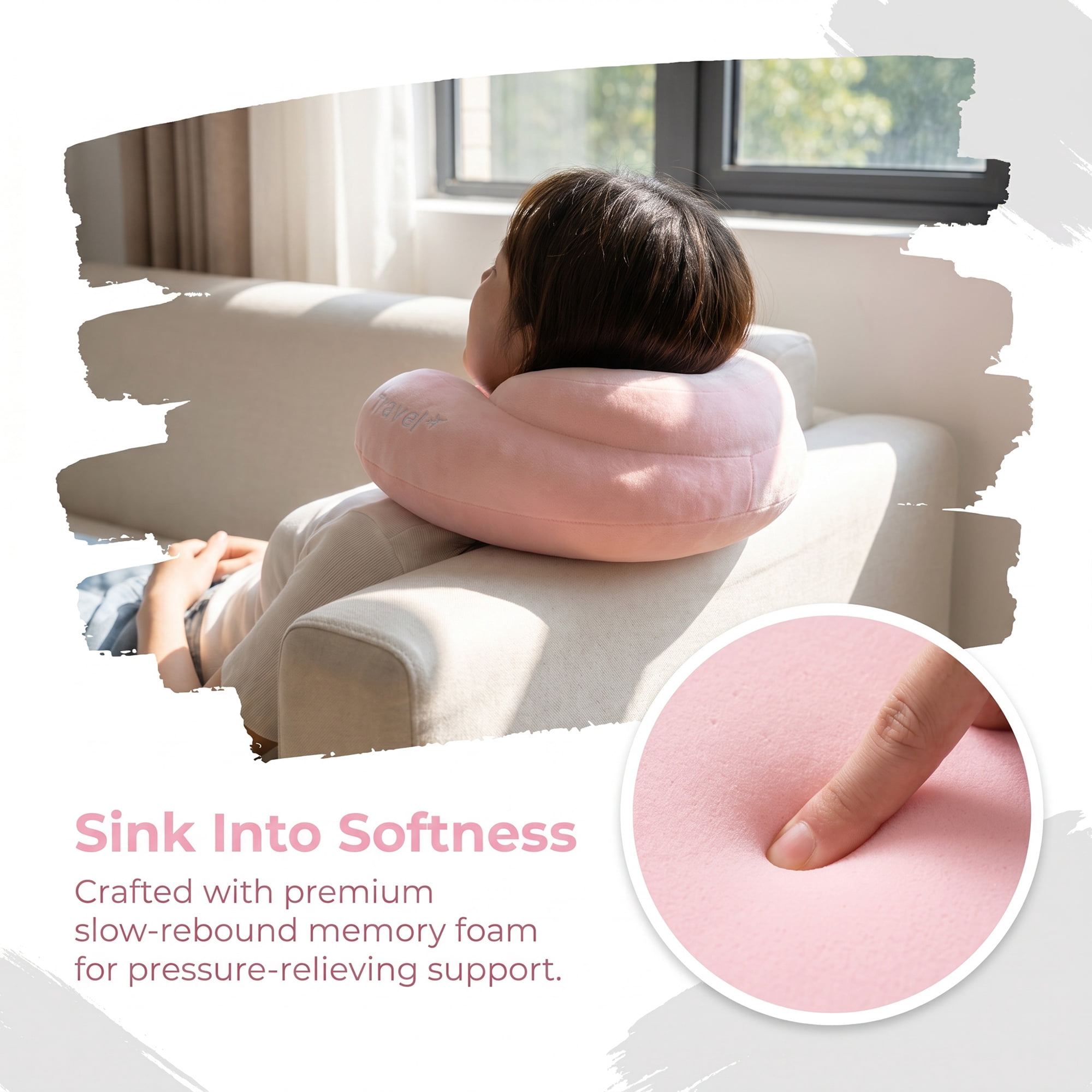 Unique Bargains  Memory Foam Travel U Shape Neck Pillow for Airplane Pink 11"x11"