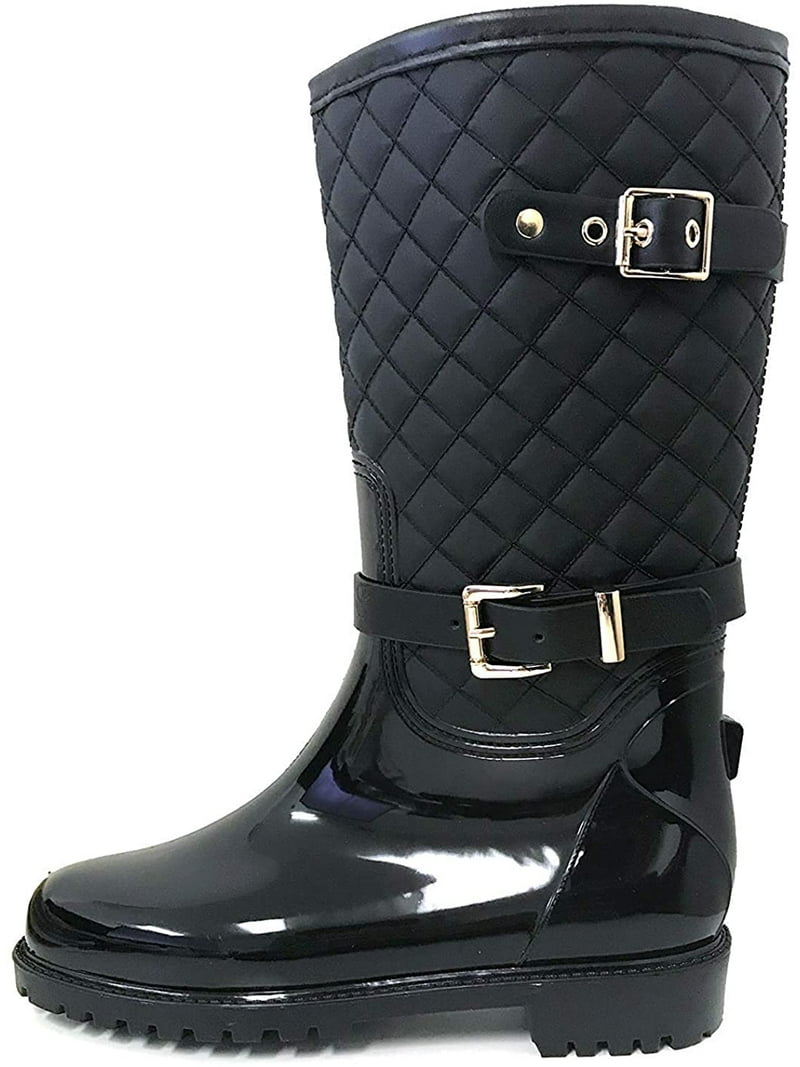 Women's Rain Boots Adjustable Buckle Rubber Fashion Waterproof Calf Walmart.com