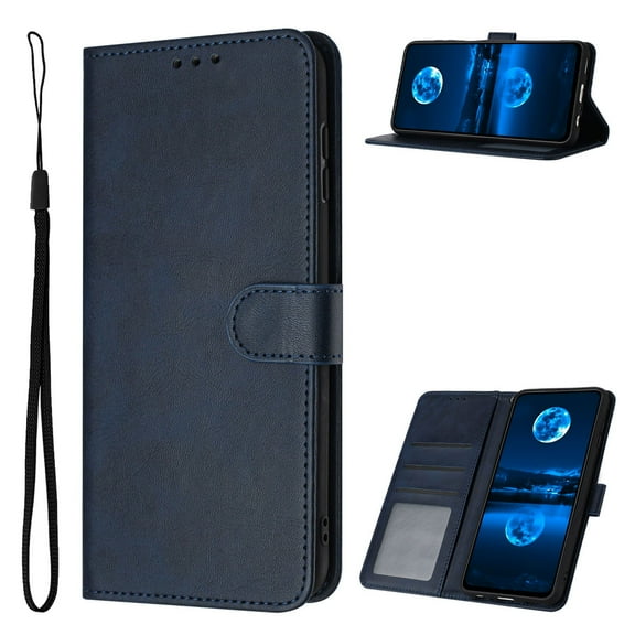 Designed for Motorola Edge 2025 Case Wallet, Men Women Flip Folio Cover with PU Leather Stand Credit Card Holders Slots Wrist Strap Soft TPU Inner Phone Case for Motorola Edge 2025, Darkblue
