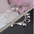 thumbnail image 3 of 925 Sterling Silver 13-Pendant Charm Bracelet Chain, Adorned with Rhinestone-Embedded Heart, Star, Cross & Moon Charms, Birthday Gift for Women with Timeless Shine for Daily Wear,, 3 of 7