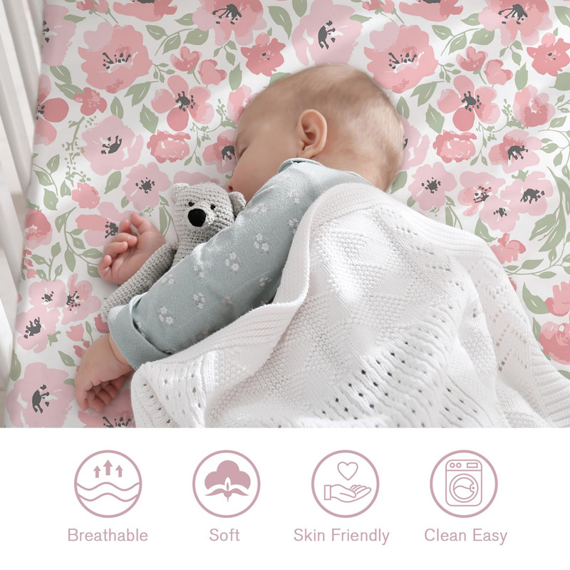 Plushii Baby Crib Sheets Fitted 2 Pack for Boys & Girls, 52'’ x 28'' Soft Microfiber Toddler Bed Sheets for Standard Crib & Toddler Mattresses (Floral)