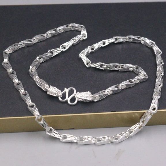 HOOUN Pure 999 Fine Silver Chain Men Dragon Head Geometry Beads Link Necklace 34-35g