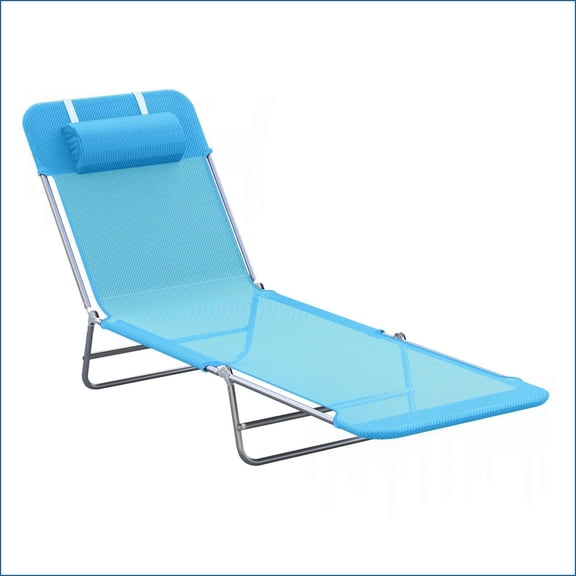 Outdoor Chaise Lounge, Folding Pool & Beach Chair with Adjustable Back, Head Pillow | Sky Blue | Steel Frame