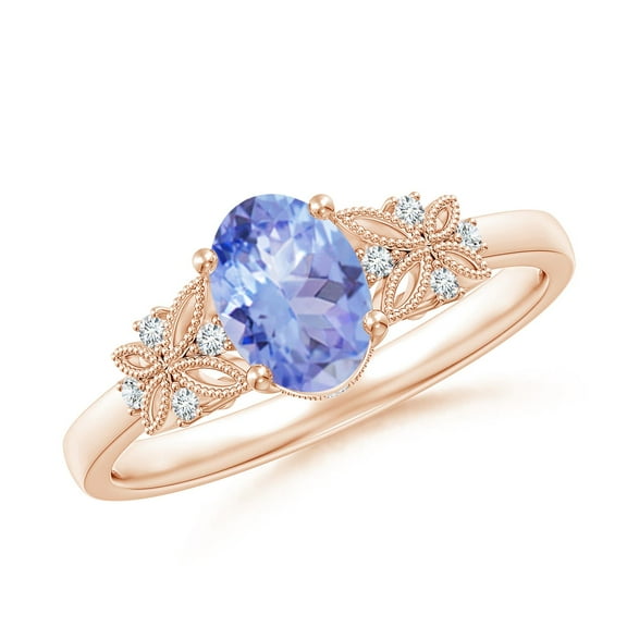 ANGARA Natural Vintage Style Oval Tanzanite Ring with Diamonds in 14K Rose Gold for Women (Size-7x5mm) | December Birthstone, Birthday, Anniversary, Jewelry Gift for Women | Natural Tanzanite Ring