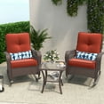 thumbnail image 3 of Poteban 3-Piece Outdoor Rocking Chairs, Brown Wicker Patio Furniture with Thickened Cushions and Table for Porch (Wine Red), 3 of 10