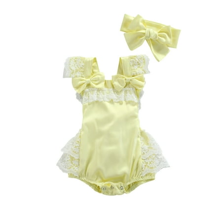 

jaweiw Baby Girls Summer Romper Lace Trimming Square Neck Sleeveless Jumpsuit with Crotch Buttons for Toddler Size 0 6 9 12 18 Months