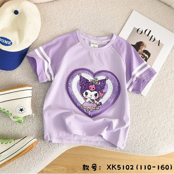 Cartoon Sanrio Kids T-Shirt Short Sleeved Hello Kitty Mymelody Kuromi Cinnamoroll Cartoon Anime Summer Tops Breathable Girl Gift