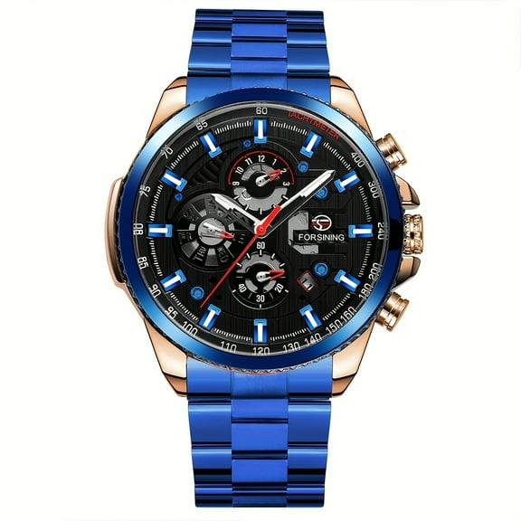 Men's Fashion Sports Mechanical Watch Stainless Steel Hollow Waterproof Calendar Month Display Multifunctional Fully Automatic Mechanical Watch