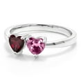 thumbnail image 2 of Gem Stone King 0.99 Ct Double Heart Shape Pink Tourmaline Red Rhodolite Garnet 925 Sterling Silver Ring (Size 9), 2 of 5