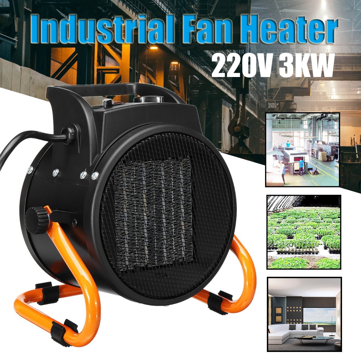 220V 3KW Electric Industrial Fan Heater Waterproof IPX4 Workshop Garage ...