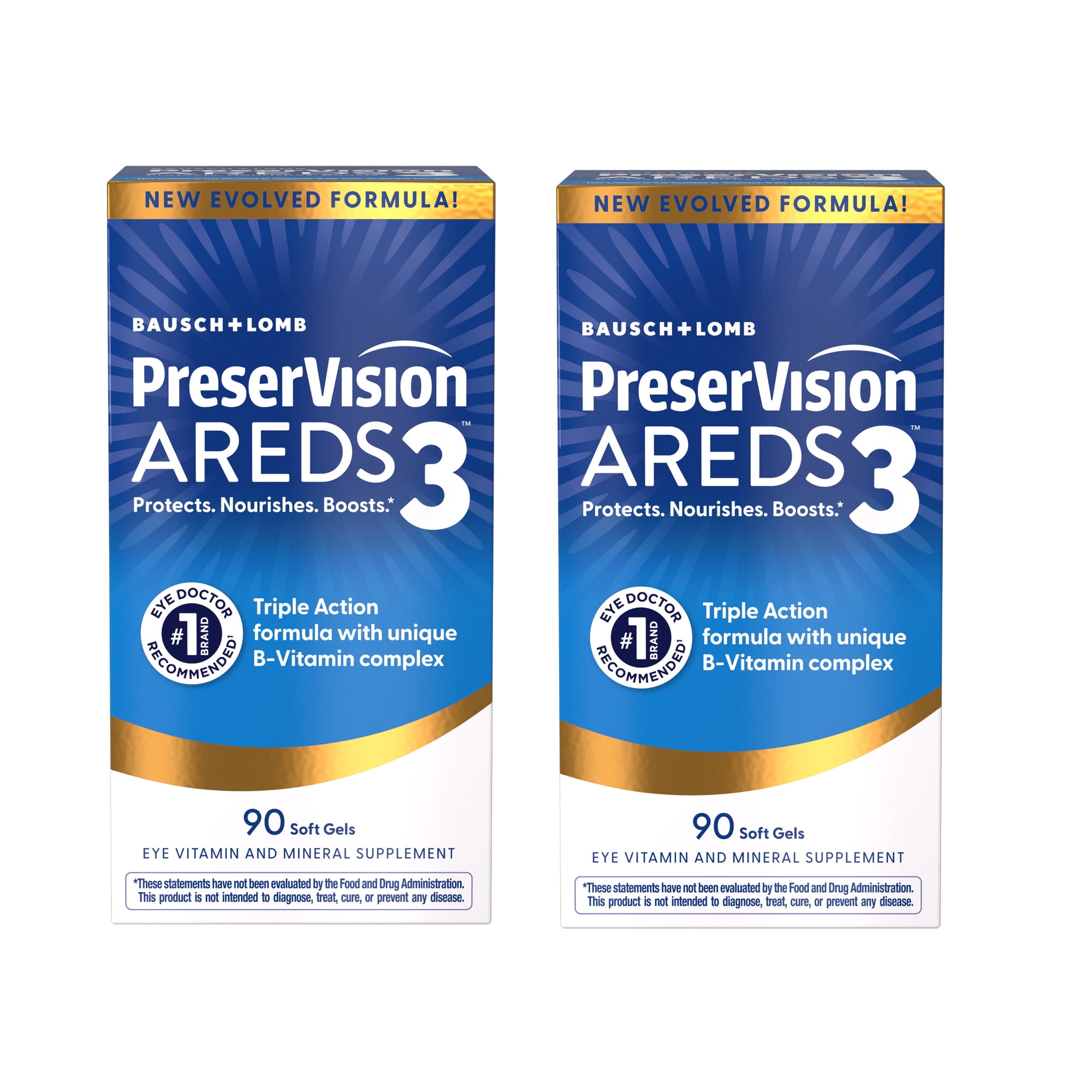 PreserVision AREDS3 Eye Vitamins, #1 Recommended Brand, AREDS2 Formula with Additional 8 B-Vitamin Complex, Promotes Healthy Cellular Eye Function, 3-in-1 Macular Supplement, 90 Softgels 2 Pack