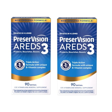 PreserVision AREDS3 Eye Vitamins, #1 Recommended Brand, AREDS2 Formula with Additional 8 B-Vitamin Complex, Promotes Healthy Cellular Eye Function, 3-in-1 Macular Supplement, 90 Softgels 2 Pack