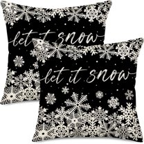 Winter Let it Snow Pillow Cover 2 Pack Black and White Snowflake Decorative Season Quote Christmas Throw Pillow Covers 16x16 Inch Home Sofa Couch Decor Cushion Case