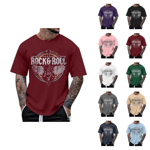 Rock Roll Graphic Tees for Men 2026 Summer Casual Short Sleeve Crewneck Rock Music Lover T Shirts Streetwear