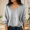 thumbnail image 2 of successthop V Neck Sweaters for Women Casual Oversized Plus Size Clothes Ribbed Cuffs Long Sleeve Knitwear Solid Tops, 2 of 5
