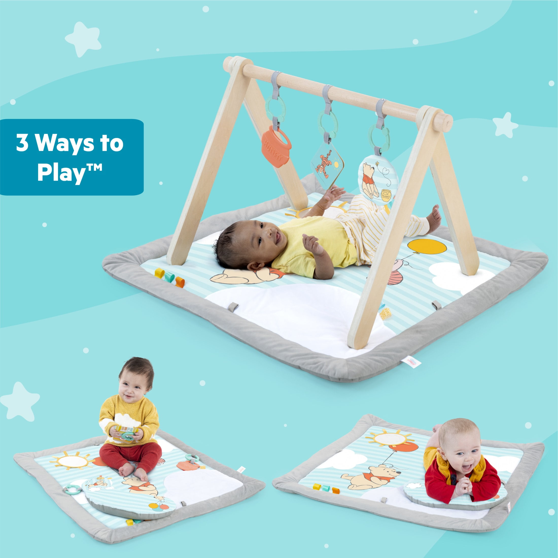 Bright Starts Disney WINNIE THE POOH Once Upon a Tummy Time Activity Gym, Blue, Newborn