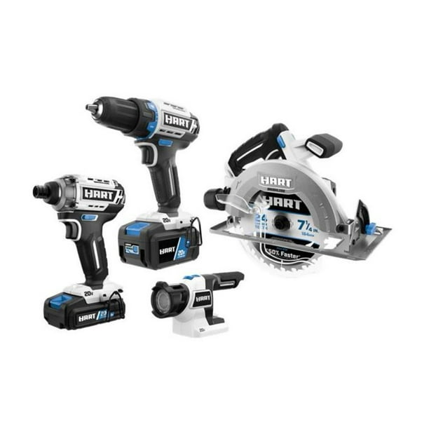 Restored Hart 20V Cordless Brushless 4 Tool Combo Kit 4Ah Lithiumion