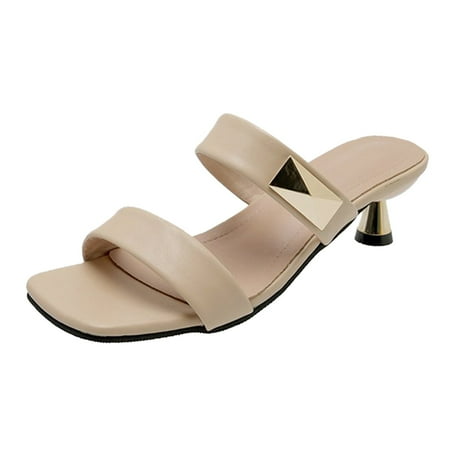 

Women s Summer Fashion Leather Open Toe One Word Sandal Slippers Low Heel Fine Heel Casual Comfortable Slippers