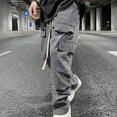 thumbnail image 7 of JSKUMAR Men's Casual Cargo Pants Drawstring Elastic Waist Flap Pockets Streetwear Joggers Athletic Outdoor Hiking Trousers (M, Dark Gray), 7 of 7