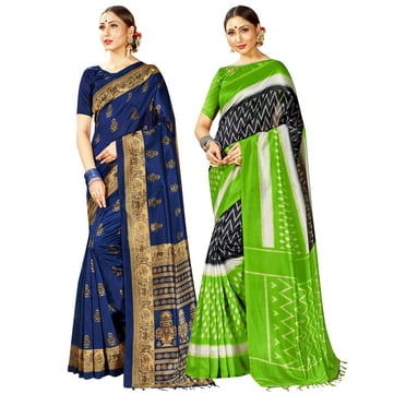 Pack of Two Sarees for Women Mysore Art Silk Printed Indian Diwali Sari || Wedding Gift Saree