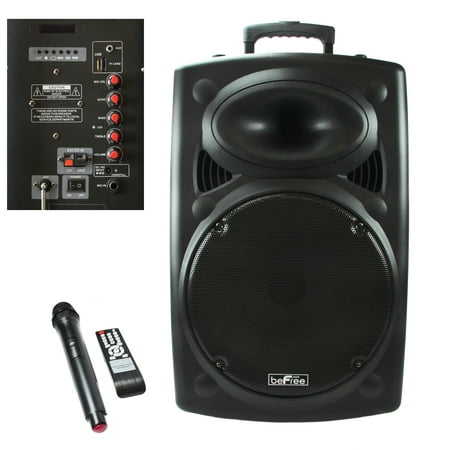 beFree Sound 15 Inch Woofer Portable Bluetooth Powered PA Tailgate Party Rechargeable