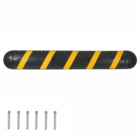KFFKFF 6FT Rubber Speed Bump with Dual Channels, Durable Traffic Control Ramp, 22000 lbs/axle Load Capacity, 72in Cable Protector with Expansion Screws, Suitable for Various Surfaces