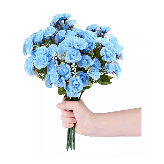 6 Ramos Flores Artificiales Rama Decoración AZUL