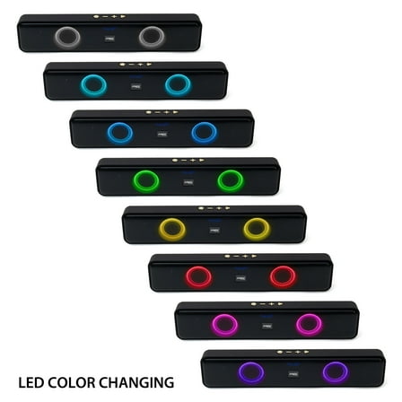 MiLife, Portable Bluetooth Sound Bar Speaker, with Multi Color LED Lights, FM Radio, Black