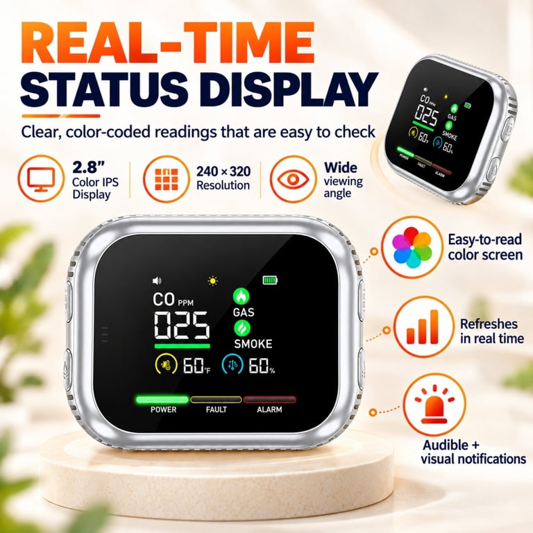 kovex co detector,6-in-1 Home Air Quality Monitor with Gas Readings ...