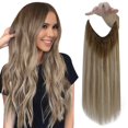 thumbnail image 1 of Fshine Extensiones de cabello de alambre invisible Cabello humano real 18 pulgadas 80 G Balayage Marrón nogal a marrón ceniza y rubio mantequilla Postizo en capas sin costuras Clip en cabello liso con, 1 of 4