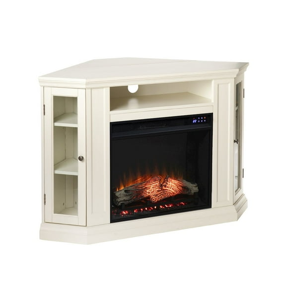 Claremont Electric Corner Touch Screen Fireplace with Storage - Ivory