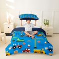 thumbnail image 2 of Castle Fairy Construction Truck Pattern Twin Bedding for Boys, "Keep Digging" Print Duvet Cover Set for Bedroom, Yellow Blue,Navy Blue Reversible,2pcs,No Comforter, 2 of 6