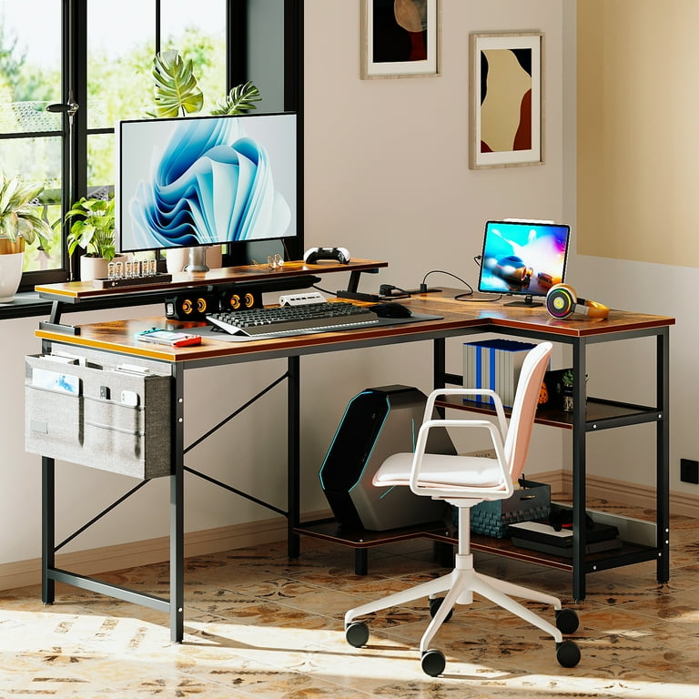 58 L Shaped Gaming Desk, Modern Style Computer Desk for Home Office,  Sturdy Home Office Writing Corner Computer Desk