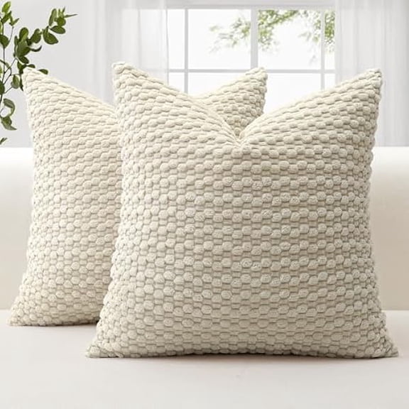 Eryueer Corduroy Soft Decorative Cushion Covers 45x45 cm Set of 2 Decorative Throw Pillow Covers with 3D Bubble Texture Pillowcase for Couch Sofa Bedroom Soft Cushion Case for Home Decor (Beige)