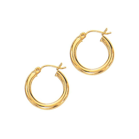14k Yellow Gold 3x15mm Shiny Round Tube Hoop Fancy Earrings With Hinged Clasp - 1.2 Grams