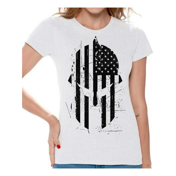 Awkward Styles Spartan Warrior Helmet Women's T Shirt Tops American Flag Shirts for Women USA Patriotic T-shirts Novelty Graphic Shirt